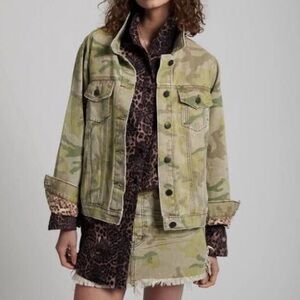One Teaspoon Camo & Leopard Print Denim Jacket size Small